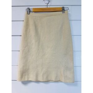 Vintage Klei Cream Ribbed Lambswool Angora Knit Pencil Skirt Small Ivory
